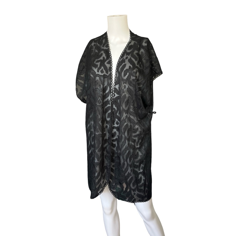 Vintage Sleep Solutions Sheer Black Robe Short Sleeve Made in USA Size Medium
